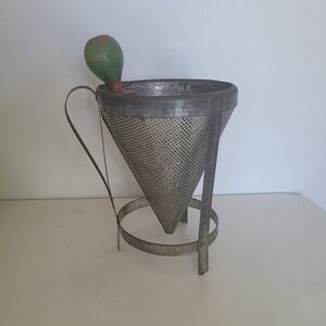 Primitive Vintage Cone Strainer/ Colander/ Sieve Stand with Wood Pestle